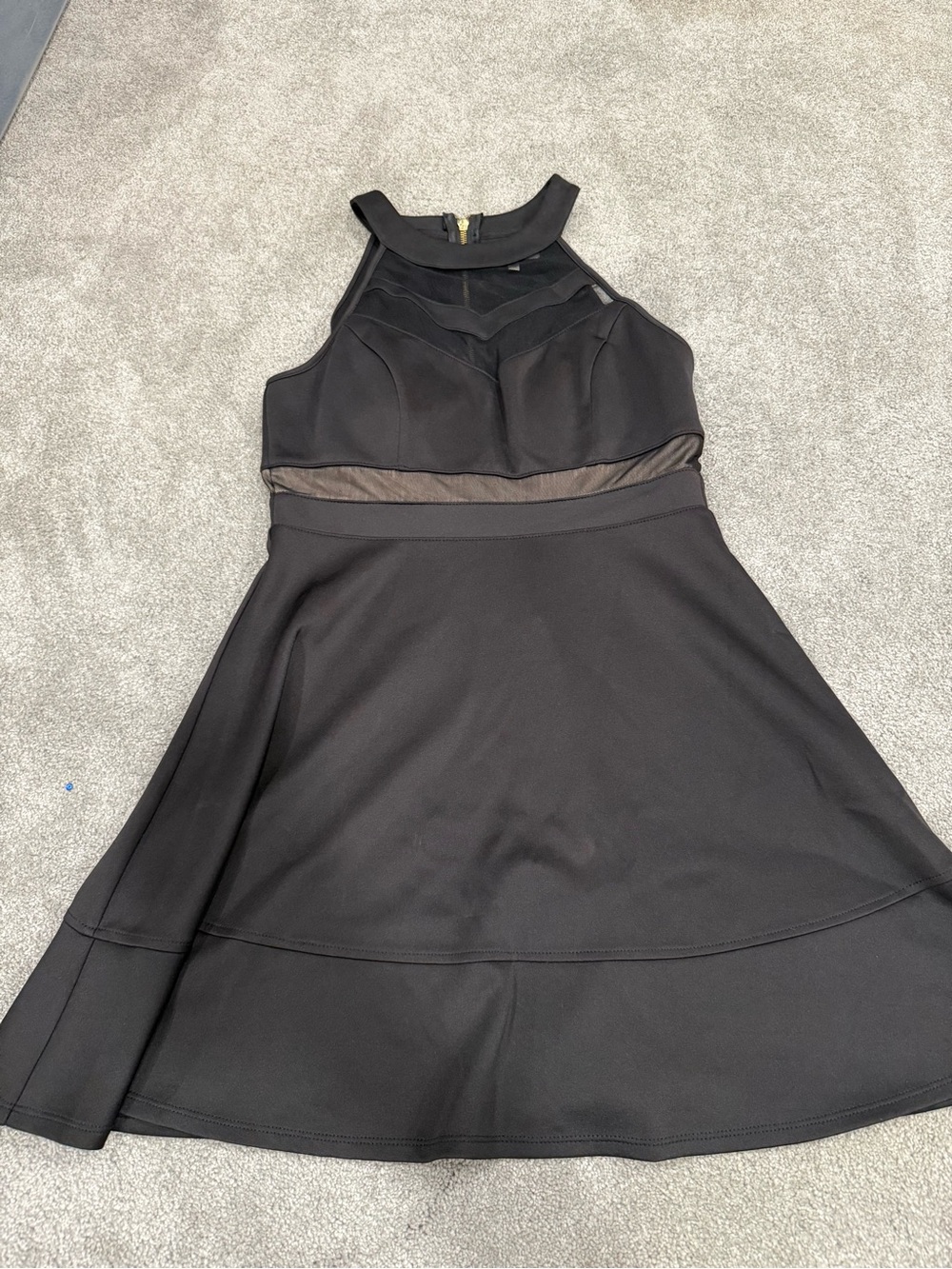 Emerald Sundae Black Mesh-Inset Halter Skater Dress